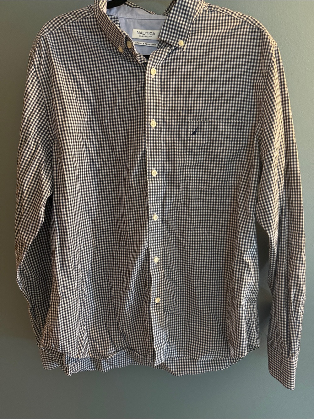 Nautica men’s blue white plaid button down shirt cotton sz XL
